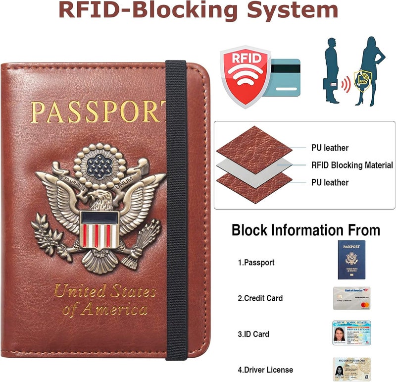 FACATH Premium Passport Holder for Travel, RFID Blocking Passport Cover Slim, Durable & Travel-Friendly, Passport Wallet Keep Your Documents Safe & Organized (Brown) - Image 2